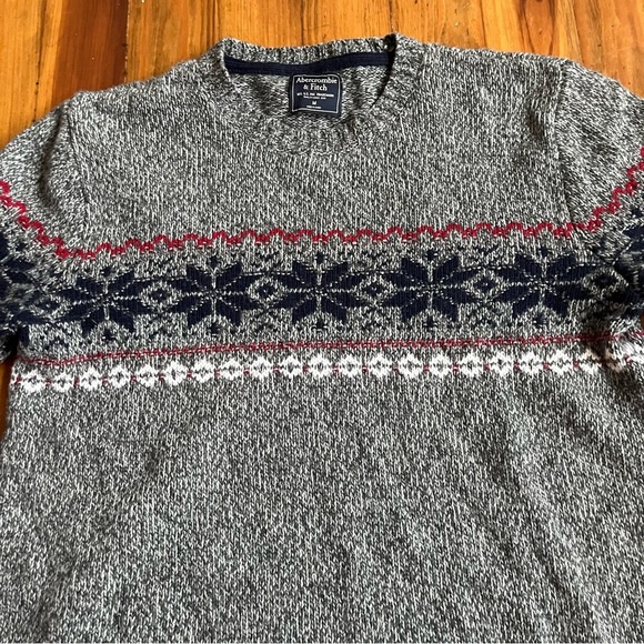 Abercrombie Merino Wool Fair Isle Gray Crew Après Ski Sweater Snowflake M - Picture 5 of 11